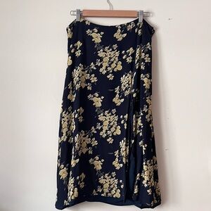 Black Kourt Floral A-Line Midi Skirt with Yellow Floral Print
